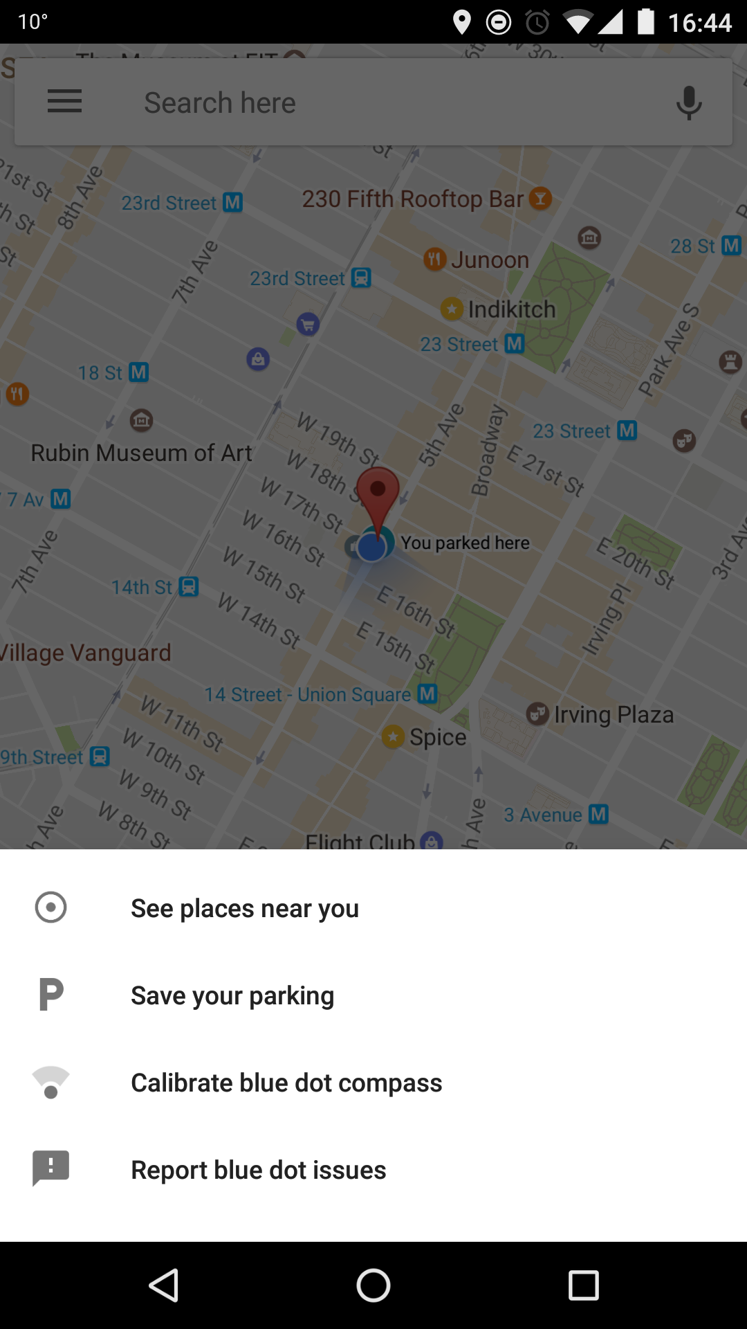 Tap your location to mark where you're leaving your car.