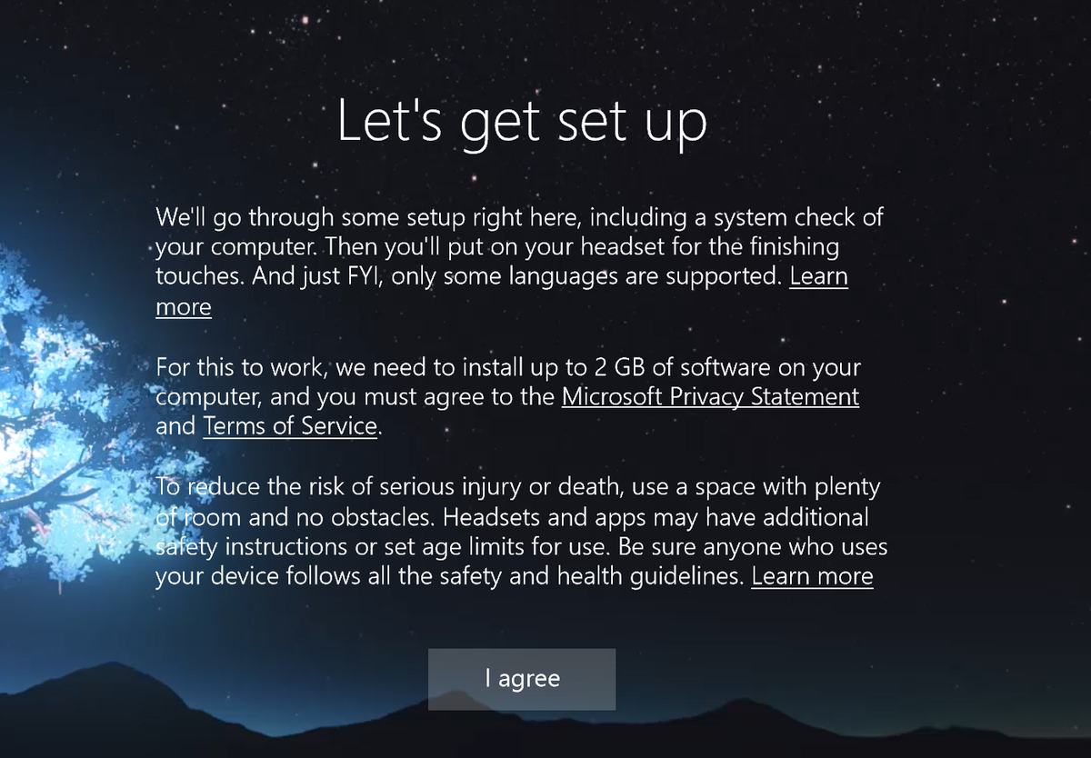 One of the first screens you'll see when you start using Mixed Reality in Windows 10 Creators Update