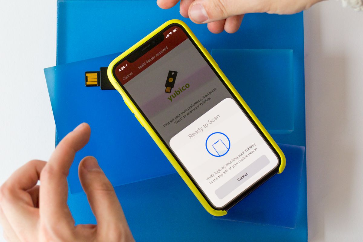 To authenticate in LastPass on iOS, simply hold the YubiKey NEO up to the back of the iPhone.