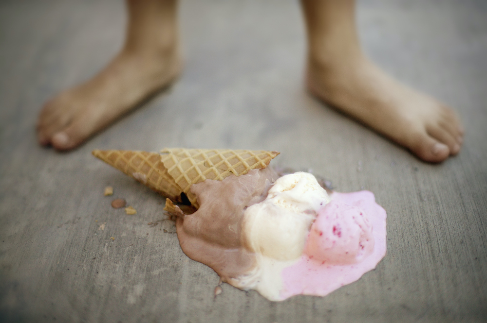 Boy Standing with Dropped Ice Cream Cone