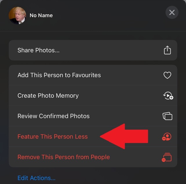 Boris Johnson and option to "Feature This Person Less"