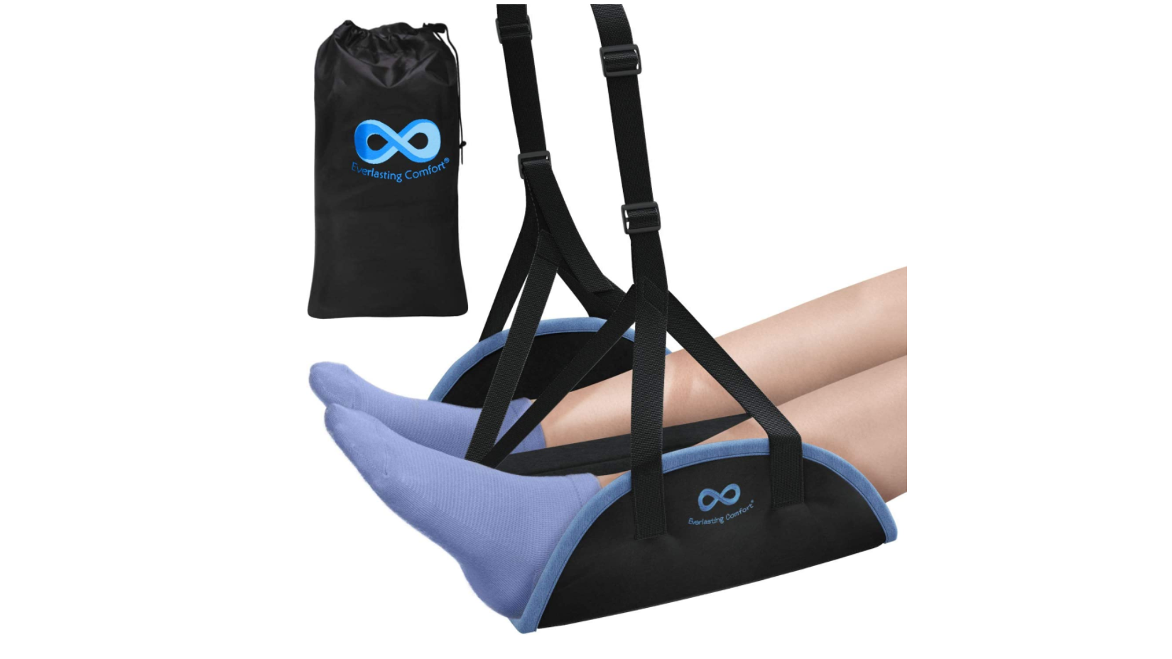 Hammock holding someone's feet with purple socks on